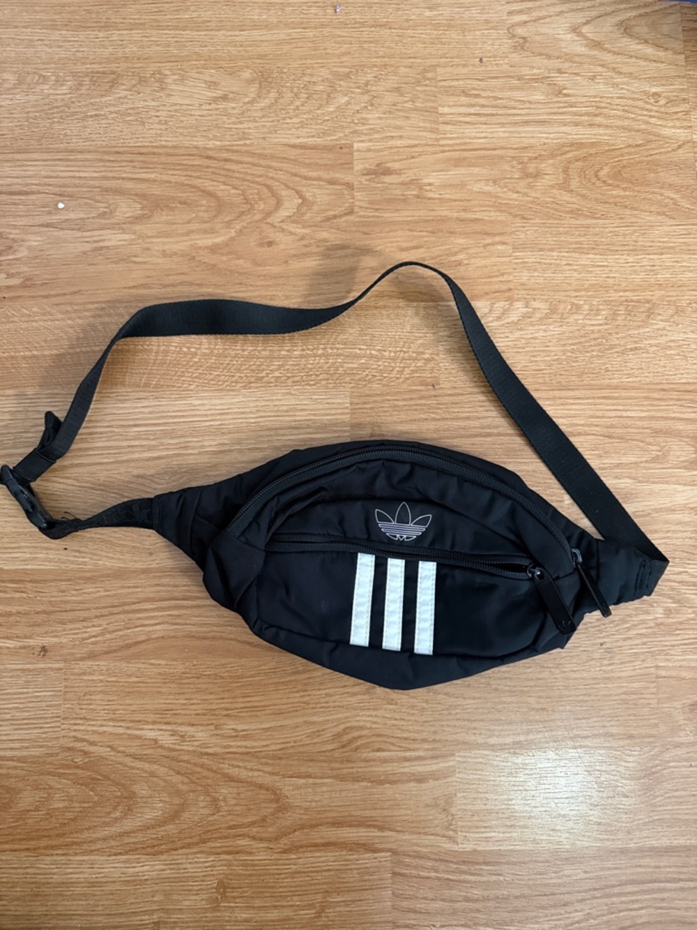 adidas Black Mini Waist Bag with White 3-Stripes and Trefoil